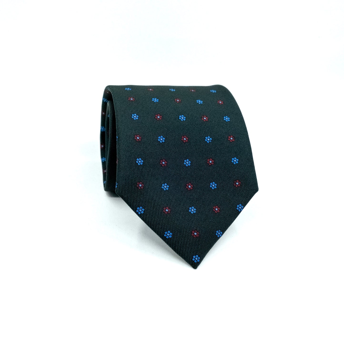 Deep Green Floral Printed Silk Tie